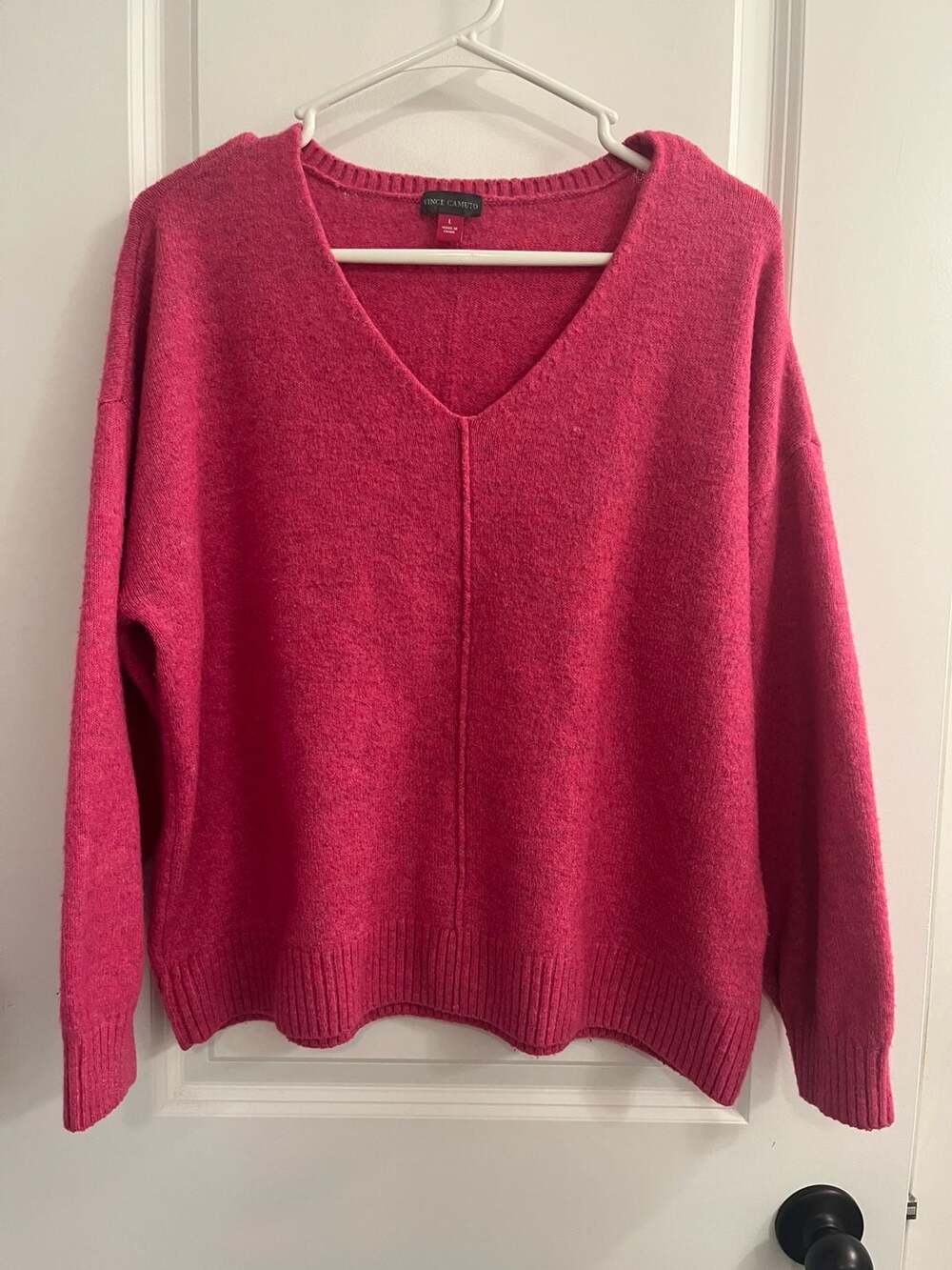 Vince Camuto Women's Pink V-Neck Long Sleeve Pullover Sweater